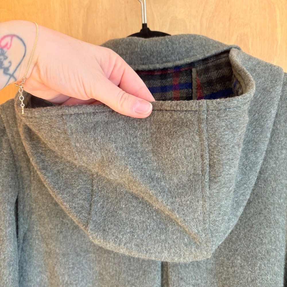 Schneider Grey Wool Blend Hooded Trench Coat Full Length Warm Winter Outerwear - Picture 9 of 14